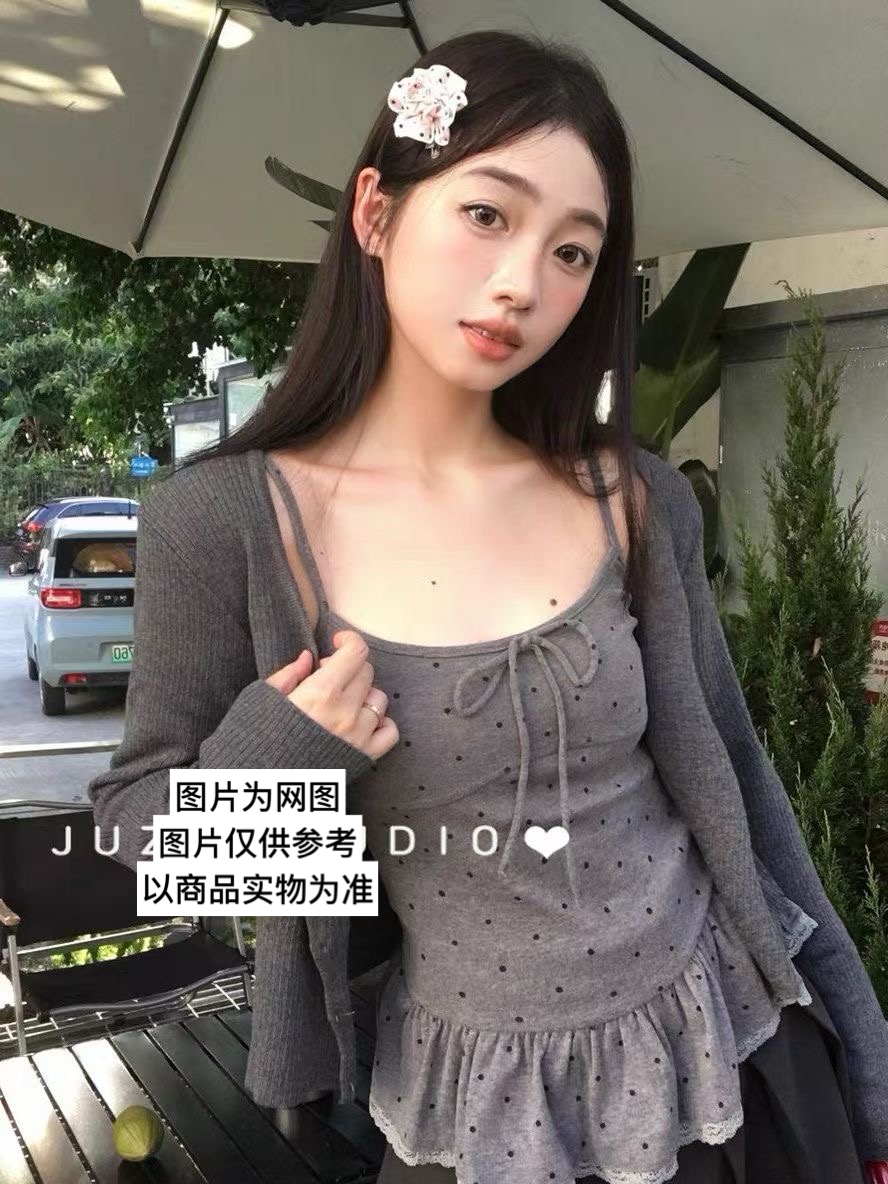 欧货波点吊带+开衫减龄