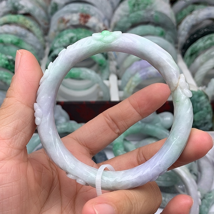 翡翠未镶嵌手镯花開富貴58