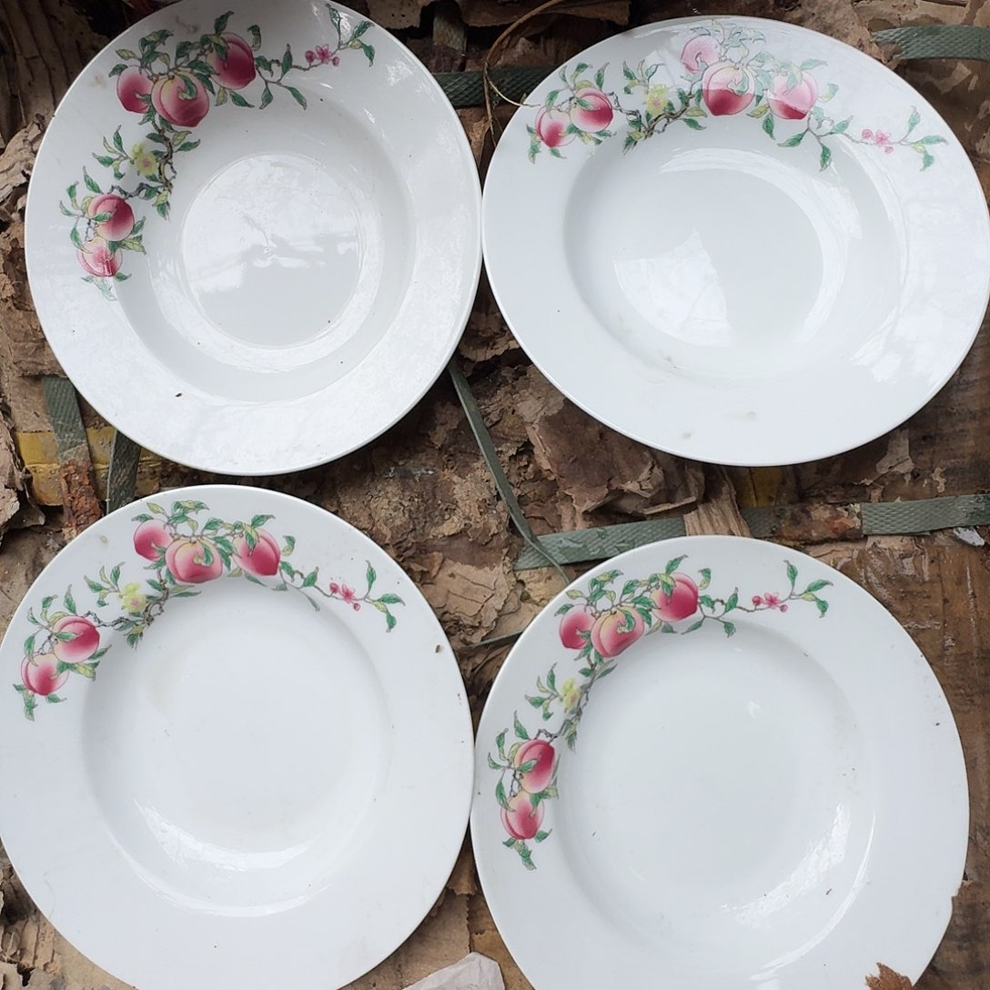 摆件德镇高温陶瓷玉泥粉桃8寸菜盘4个