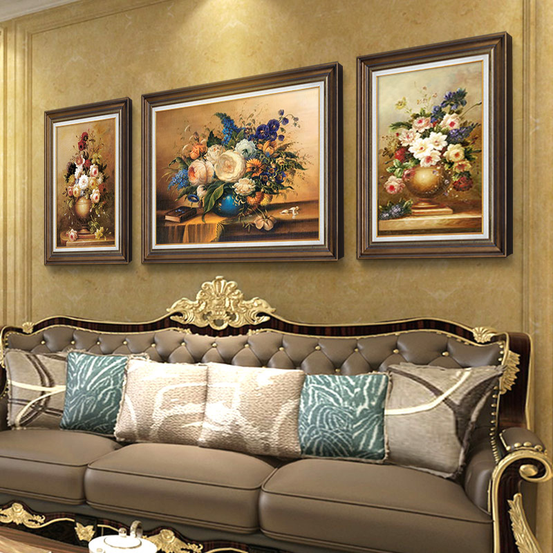 美式三联挂画客厅装饰画欧式大气沙发背景墙装饰画卧室床头画