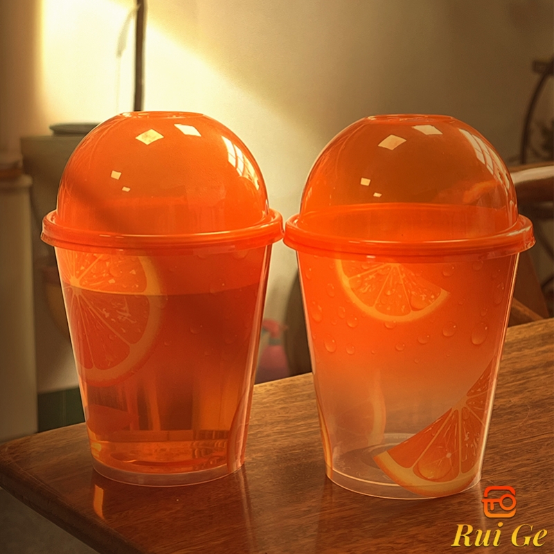 一次性90口径橙汁杯果茶杯360ml膜内贴耐冷耐热加厚商用可定制