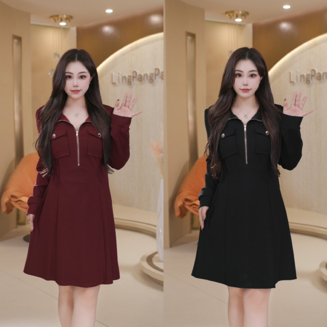 【玲胖胖 夏夜玫瑰】秋款宽松时尚百搭显瘦大码女装连衣裙LPP61908