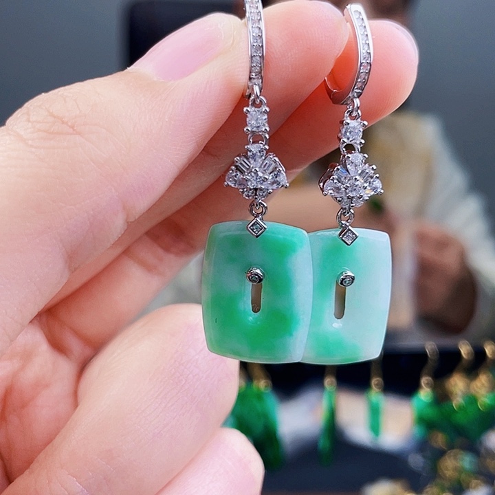 翡翠耳饰银S925镶嵌饰品