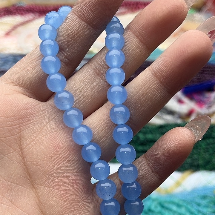 玛瑙/玉髓珠宝半成品未镶嵌一条12mm左右深海蓝宝