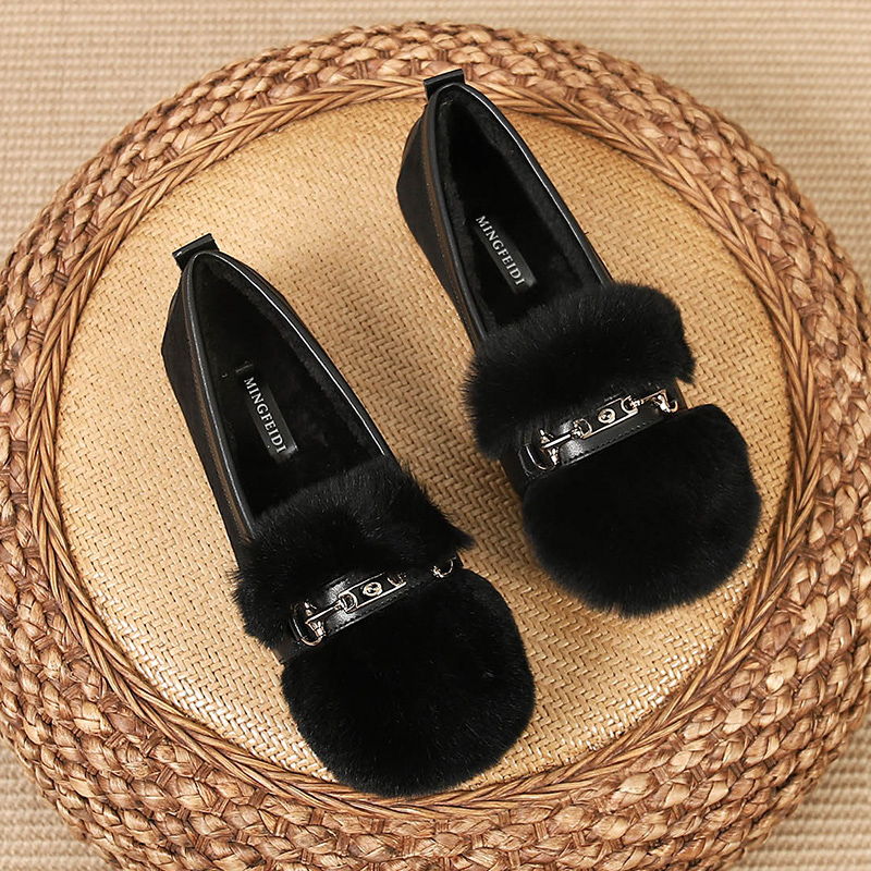 法式皮毛一体毛毛鞋女冬新款兔毛一脚蹬加绒豆豆鞋大码女鞋41到43