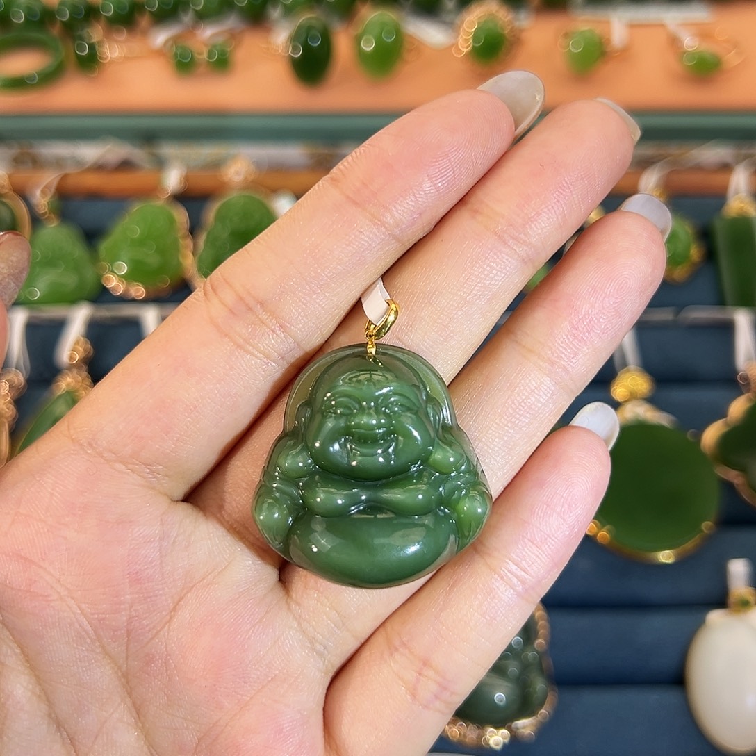 和田玉（碧玉）18K金镶嵌吊坠(不含链)佛公30mm