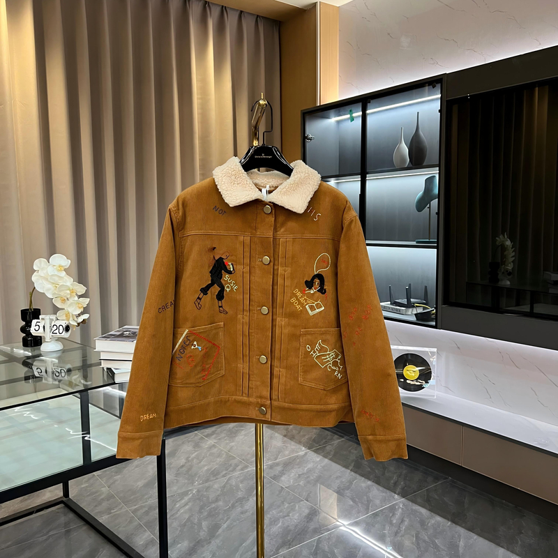 秋冬时尚卡通刺绣焦糖色外套宽松显瘦百搭GK-775