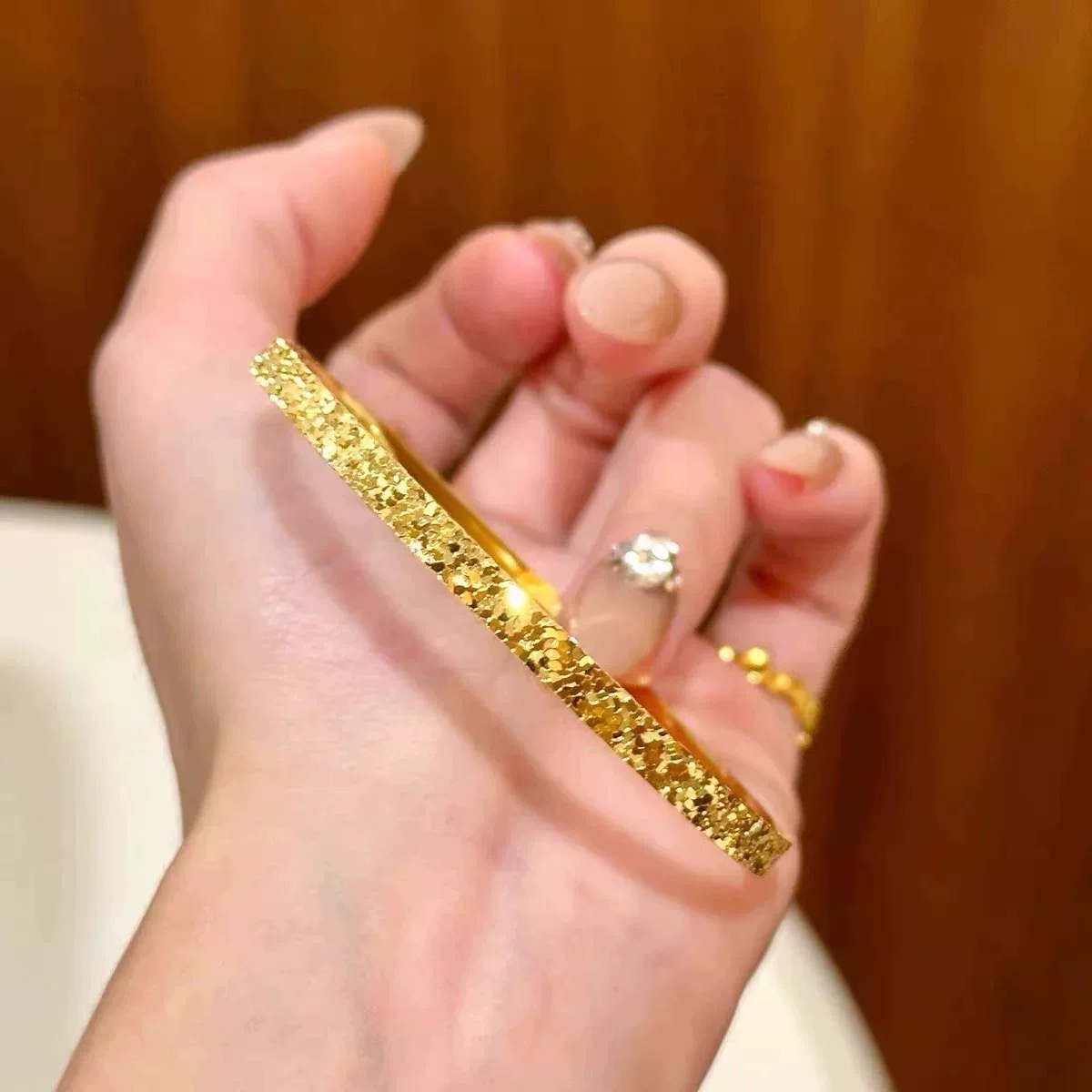 足银手镯 碎冰冰手镯亮面精致时尚轻奢款小众高级手环足银镀金