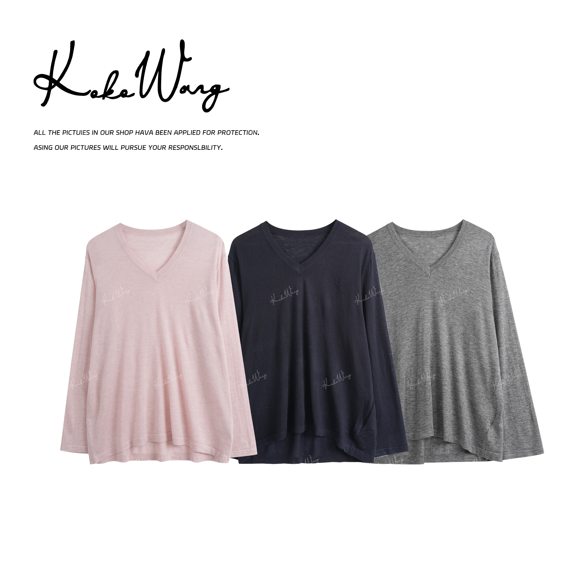 KOKO WANG 秋冬慵懒风羊毛混纺V领时尚百搭上衣 X1205I23Z02-1