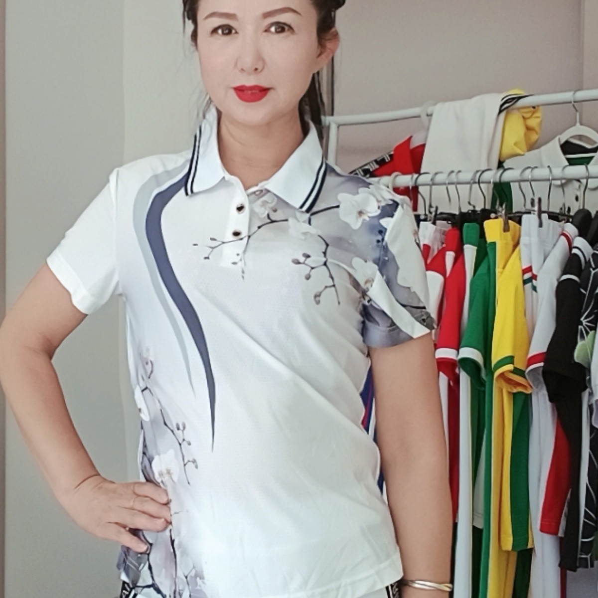 2025新款佳木斯健身操针空网眼夏季潮流时尚翻领运动休闲短袖上衣