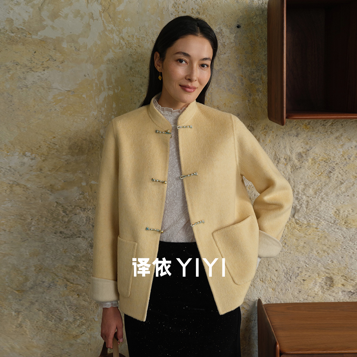 译依YIYI 栀子香 羊毛双面双穿新中式大衣小立领毛呢BEWWT141