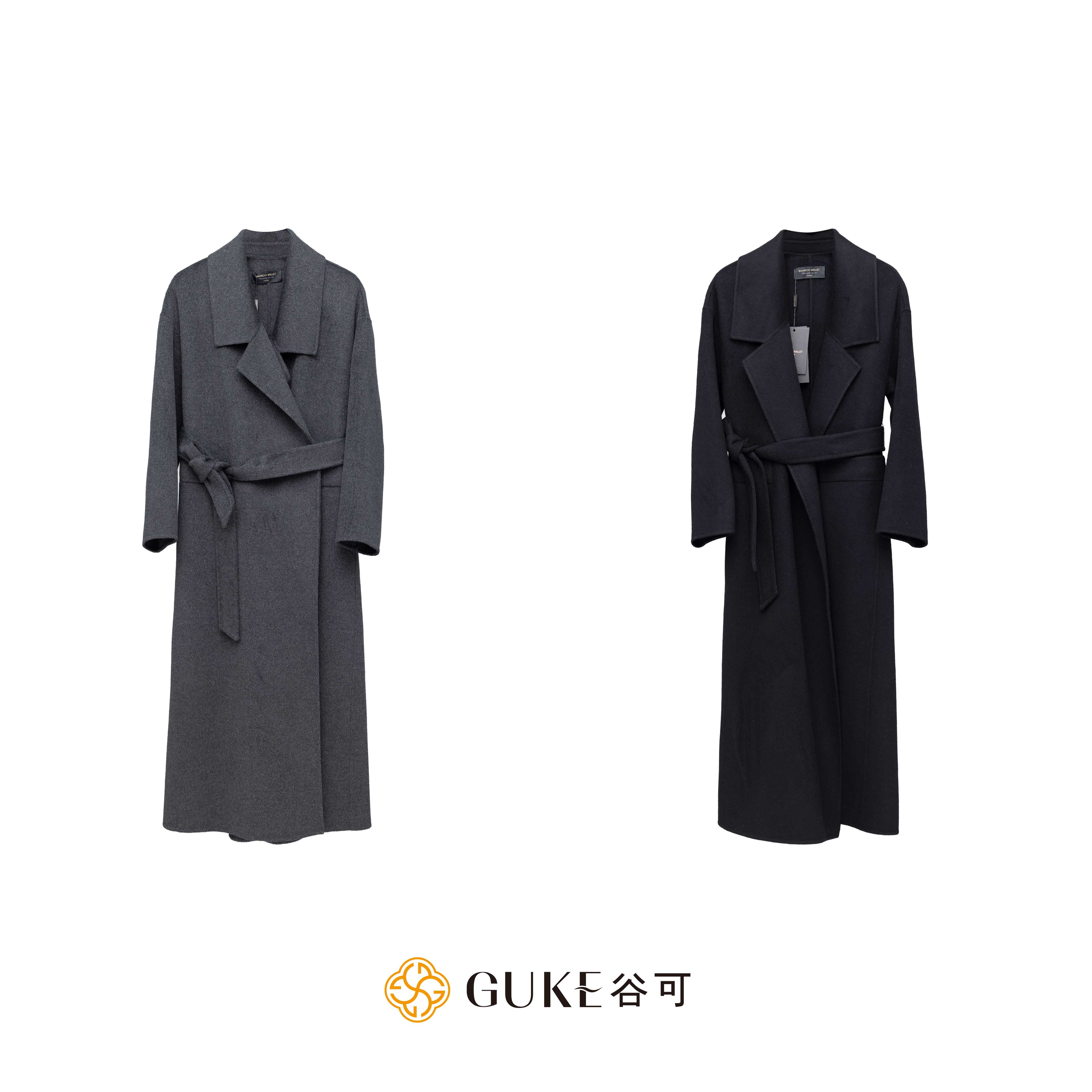 GKE/谷可TS3285秋冬款高级感西装领收腰休闲长款羊绒大衣百搭外套