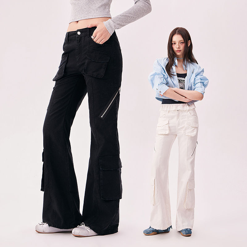 CHUU秋季女装微喇设计工装口袋百搭显瘦修身设计休闲裤