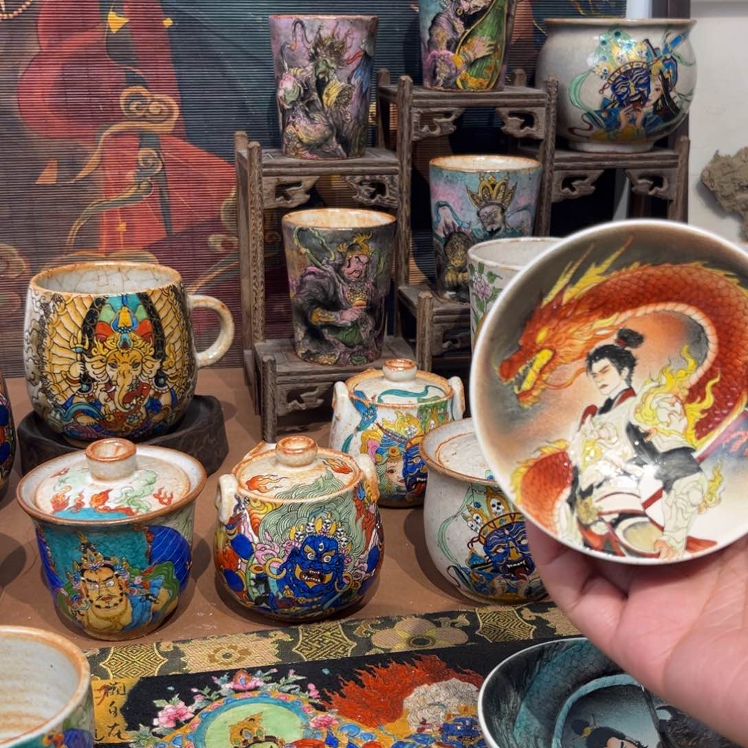 手工手绘赵云茶杯