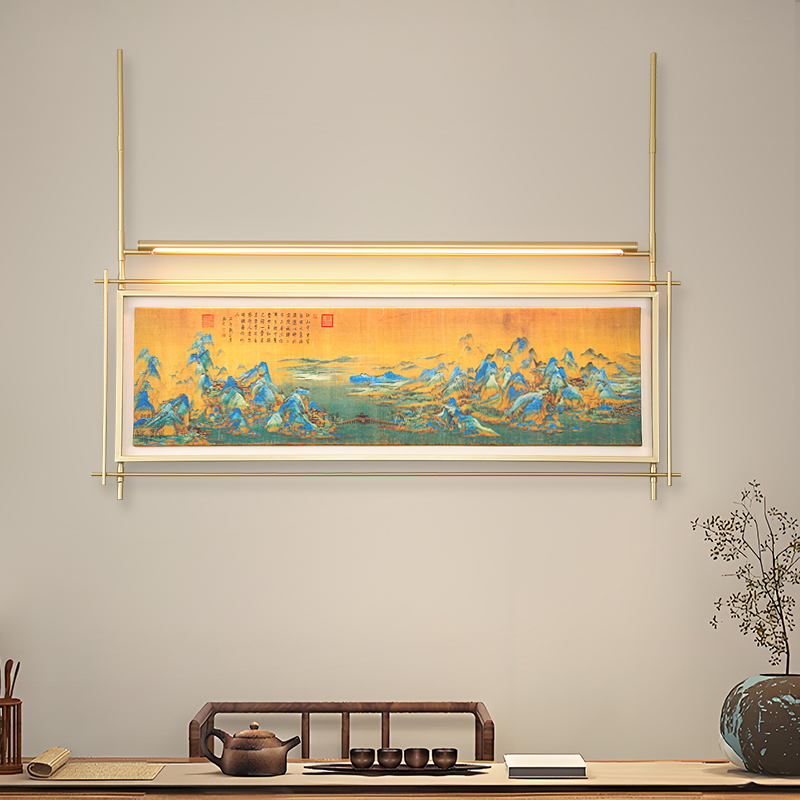 壁画灯客厅装饰画带灯卧室背景墙宋氏美学灯光创意千里江山图山水