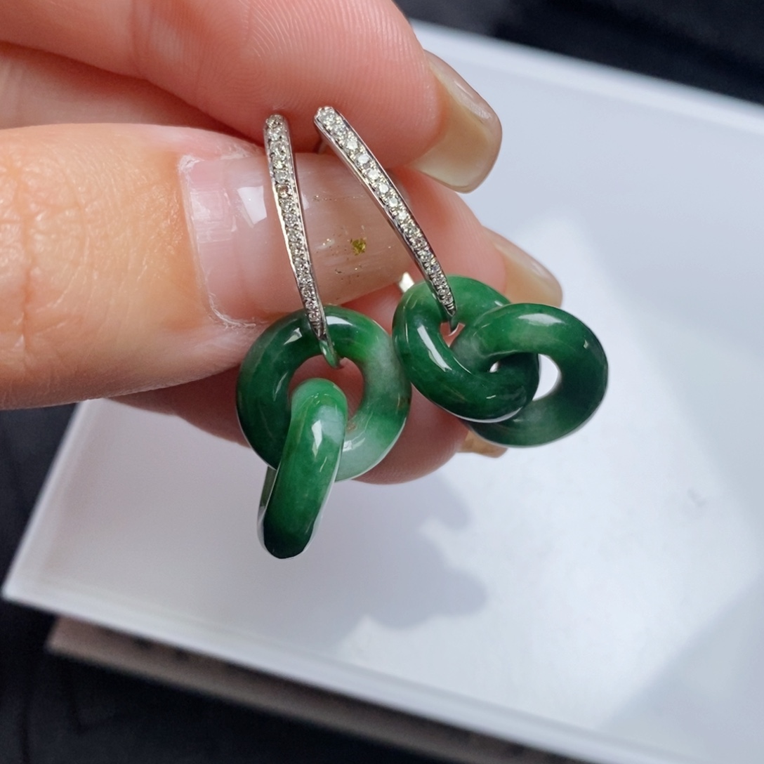 翡翠18K金镶嵌耳饰双环