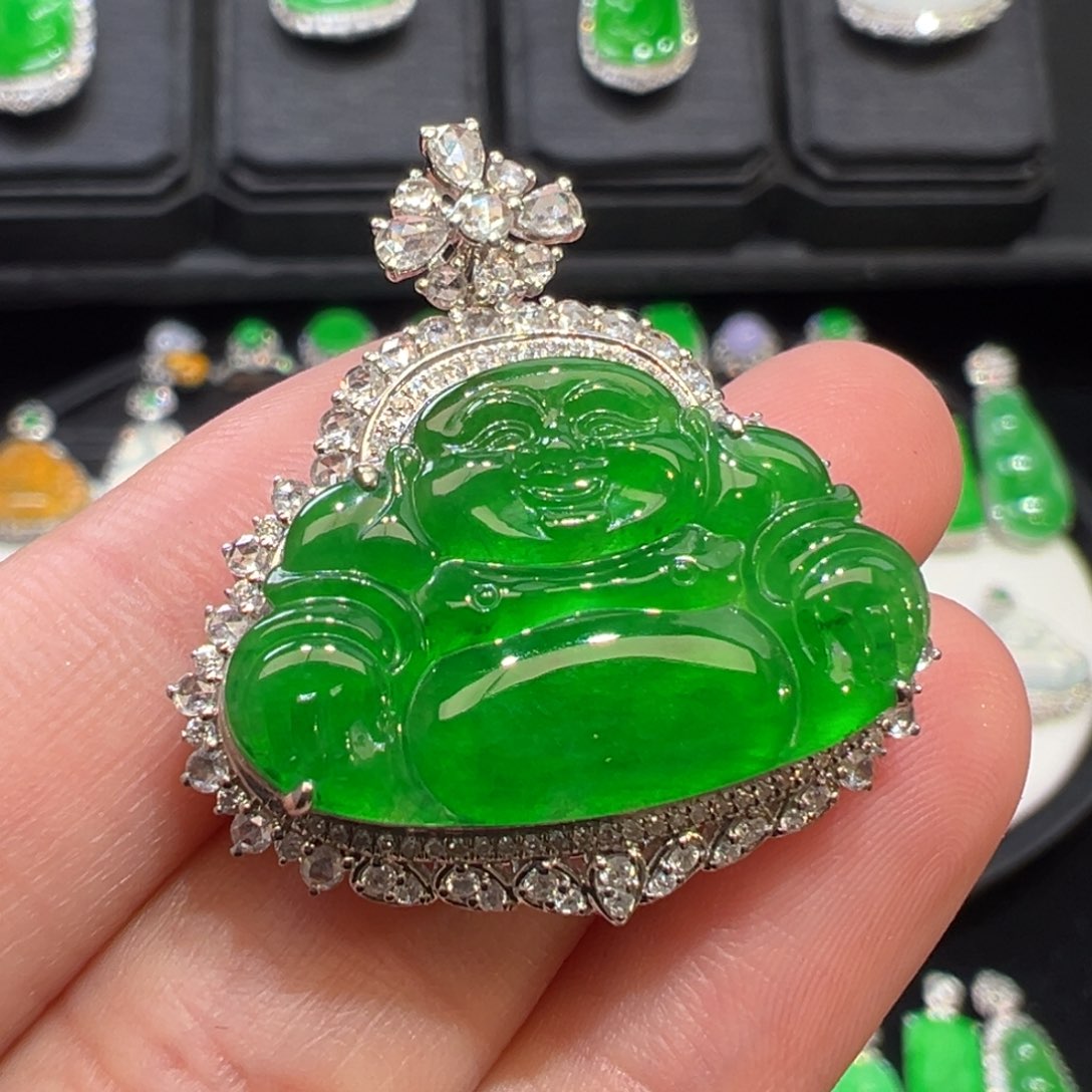 翡翠吊坠(不含链)18K金镶嵌翡翠