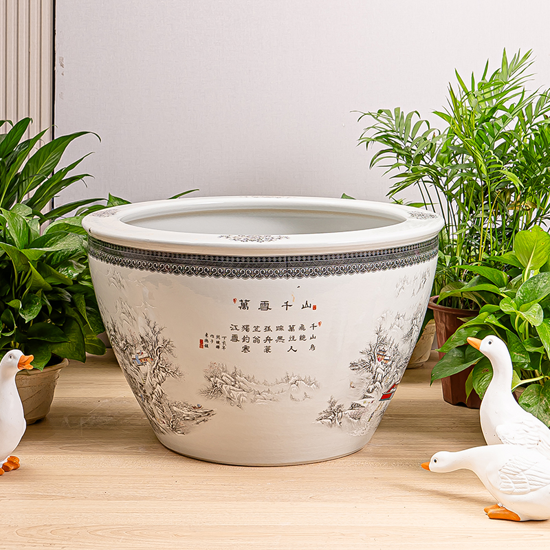 景德镇陶瓷荷花睡莲养金鱼缸青花大号专用水盆客厅阳台庭院招财缸