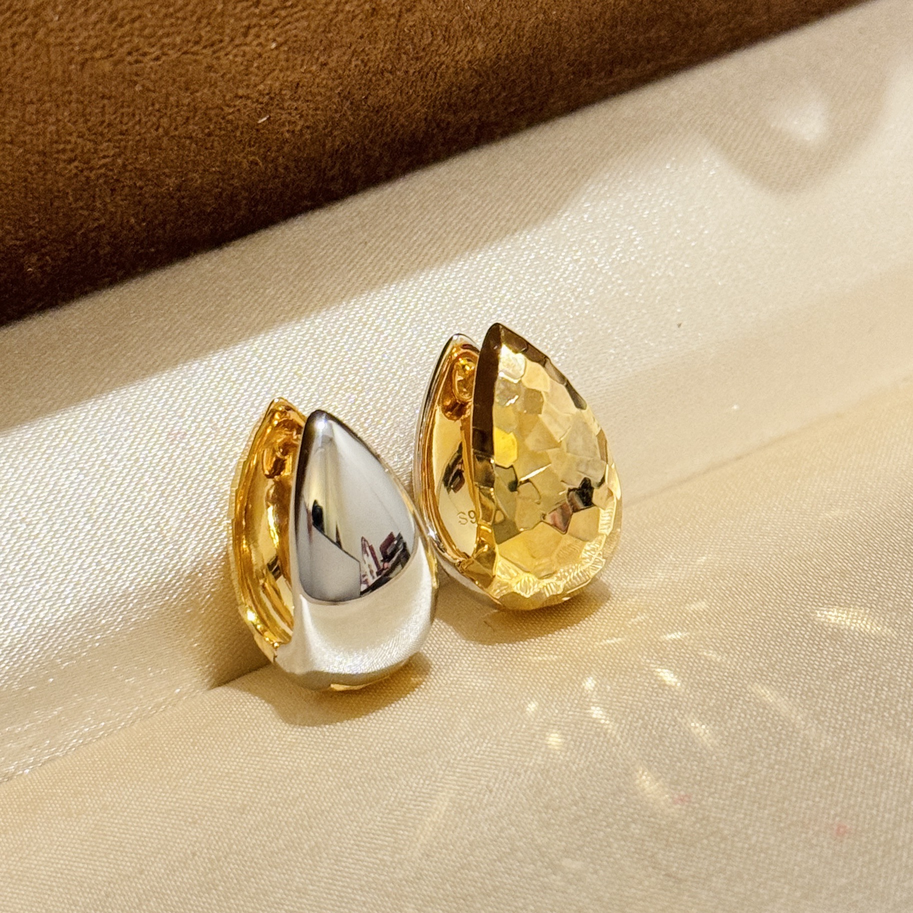 925银耳饰 珠宝设计款CNC工艺双面金色耳扣气质经典精致纯银饰品