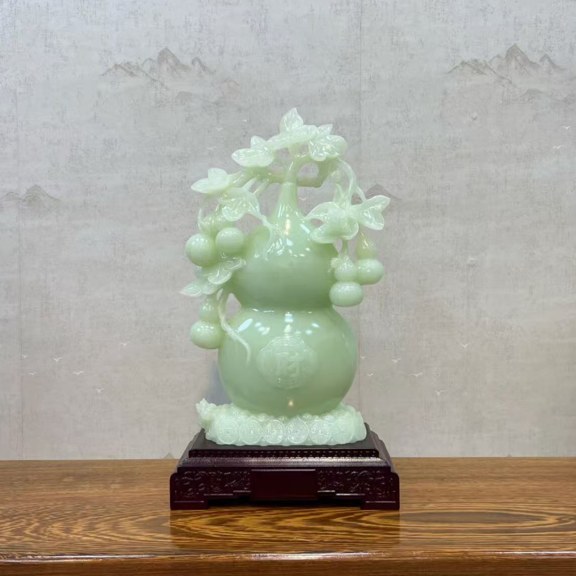 （青白玉葫芦）新中式财到福到玉葫芦摆件（高46cm)