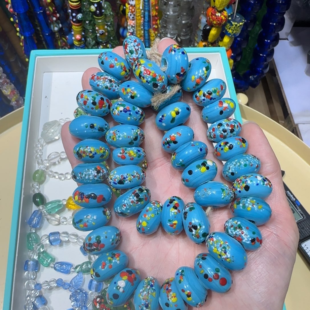 琉璃非金属天空蓝彩绘车轮琉璃珠