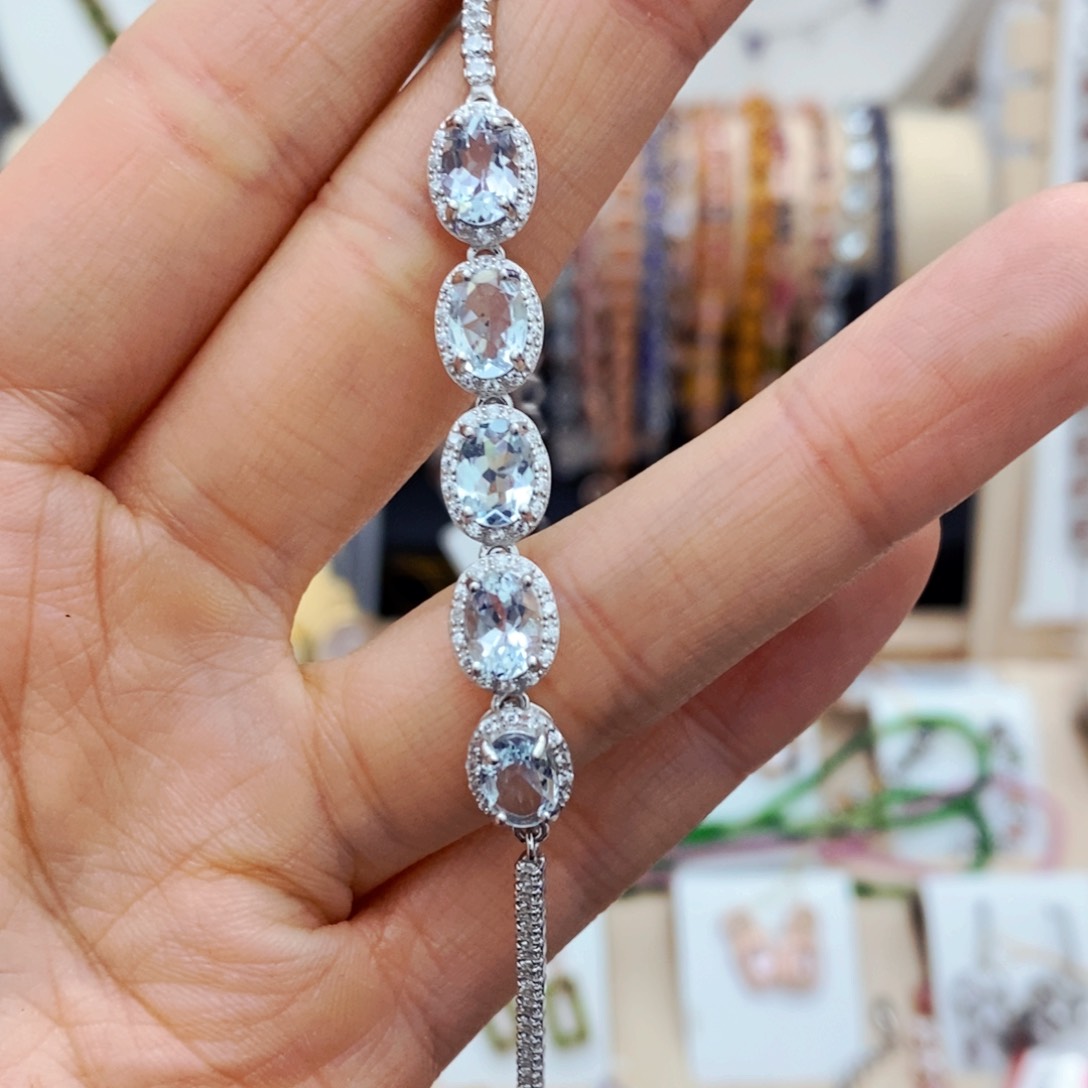 海蓝宝石手链银S925镶嵌