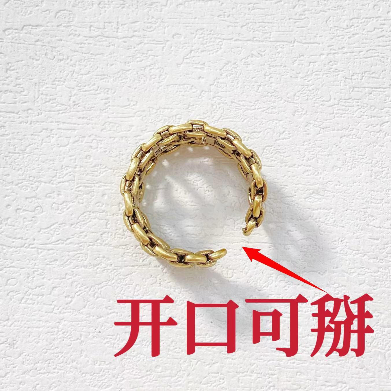 铜合金戒指 木木（QA3444）做旧复古猪鼻子开口戒指