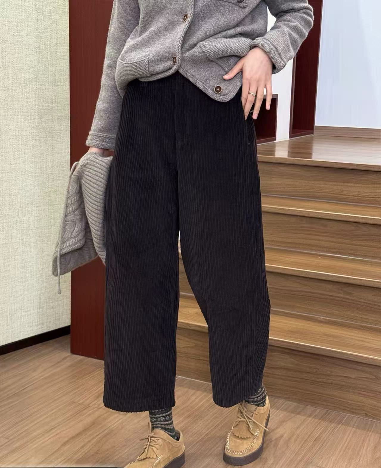 0661 复古直筒灯芯绒裤子女新款冬萝卜裤休闲八分裤c4