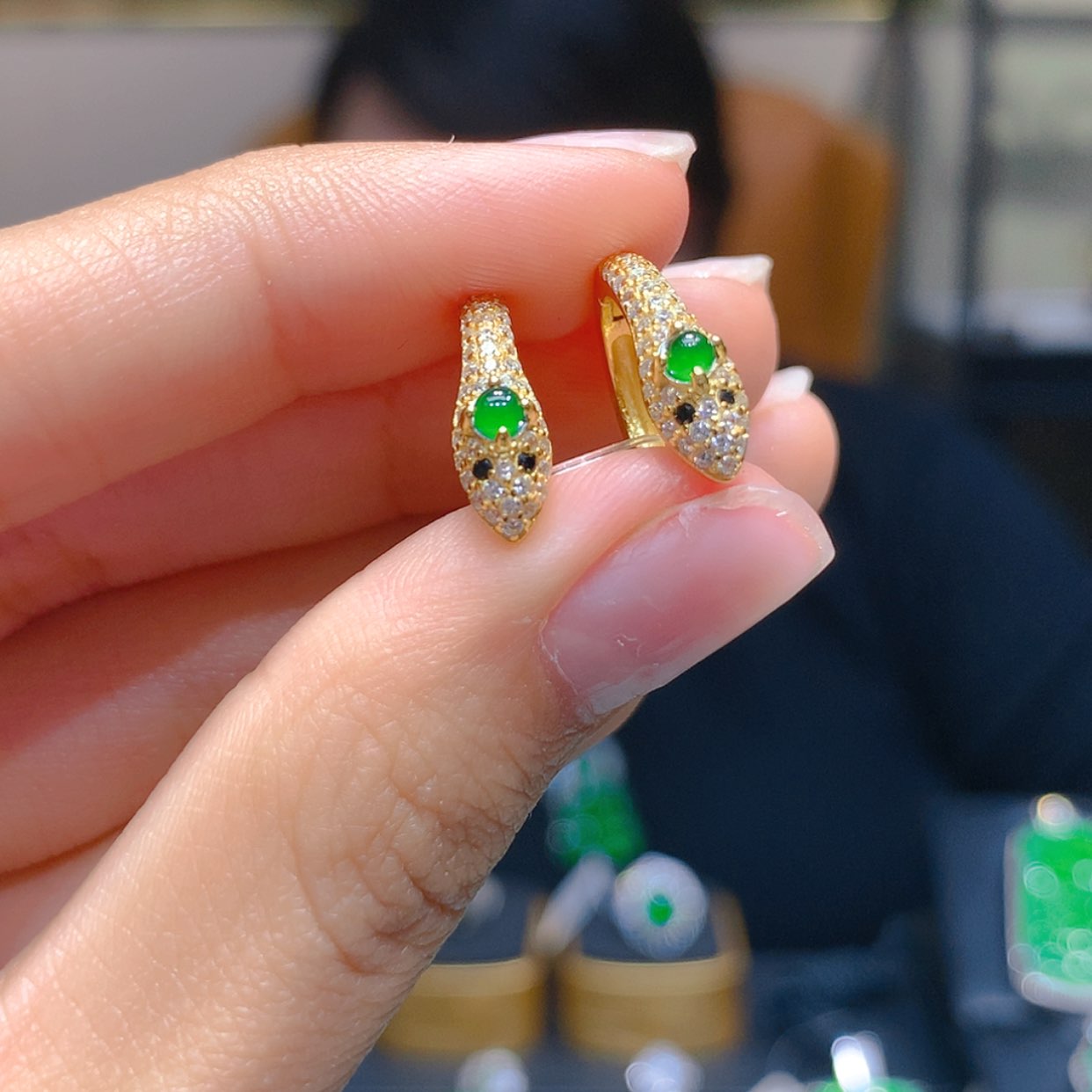 【闪购商品】翡翠耳饰银S925镶嵌2柒姐