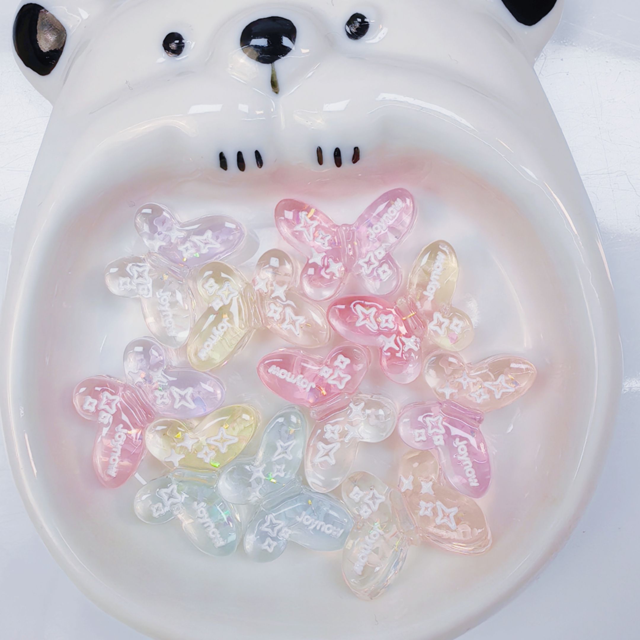 韩国胶定制DIY 透色双拼双面手绘蝴蝶 通孔