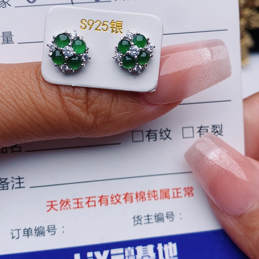 翡翠戒指银S925镶嵌戒指