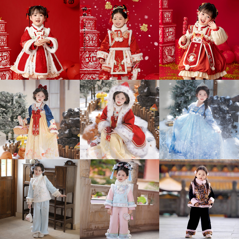 【冬季断码清仓】女童汉服冬装红色喜庆加厚拜年服襦裙特价