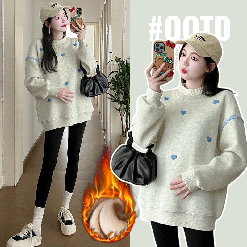 孕妇装2025秋冬新款宽松秋冬爱心款毛衣领拼接卫衣休闲百搭加绒款