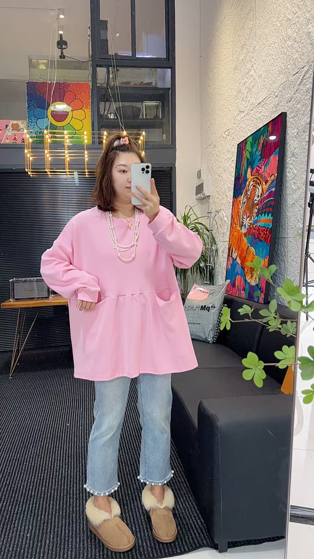 【娃娃服】秋冬新款大口袋卫衣裙摆女韩版宽松百搭上衣休闲2600