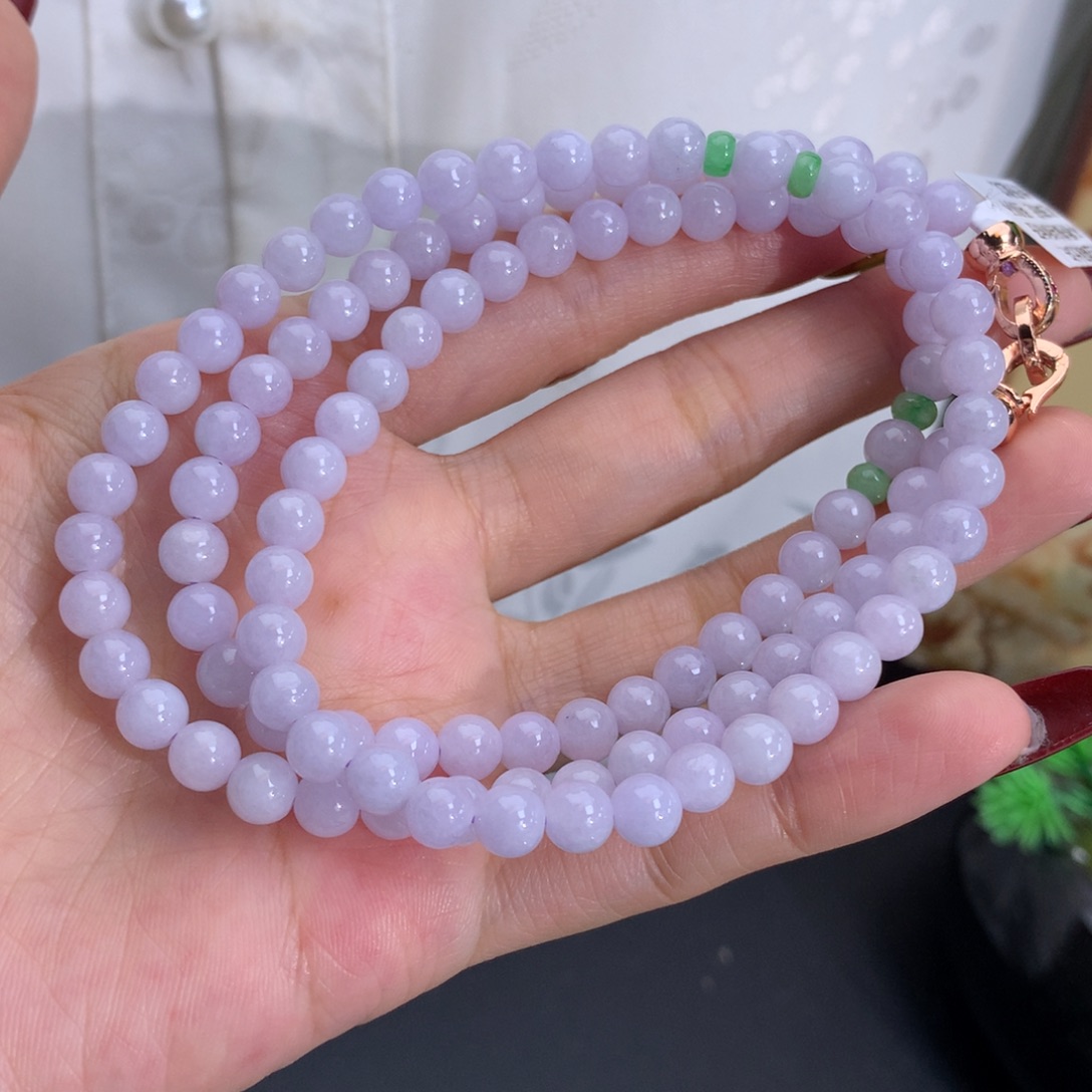 翡翠未镶嵌手串卡5.9细润淡淡紫项链