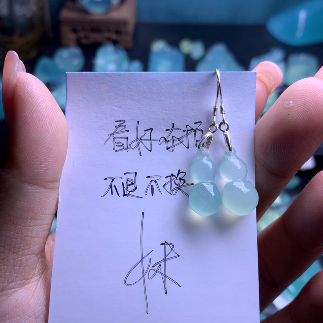 蛇纹石玉耳钩银S925镶嵌