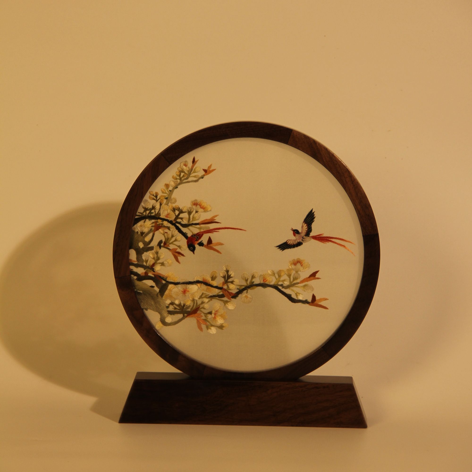 纯手工海棠花鸟双面苏绣精品摆件客厅玄关送人必备摆件锦盒包装