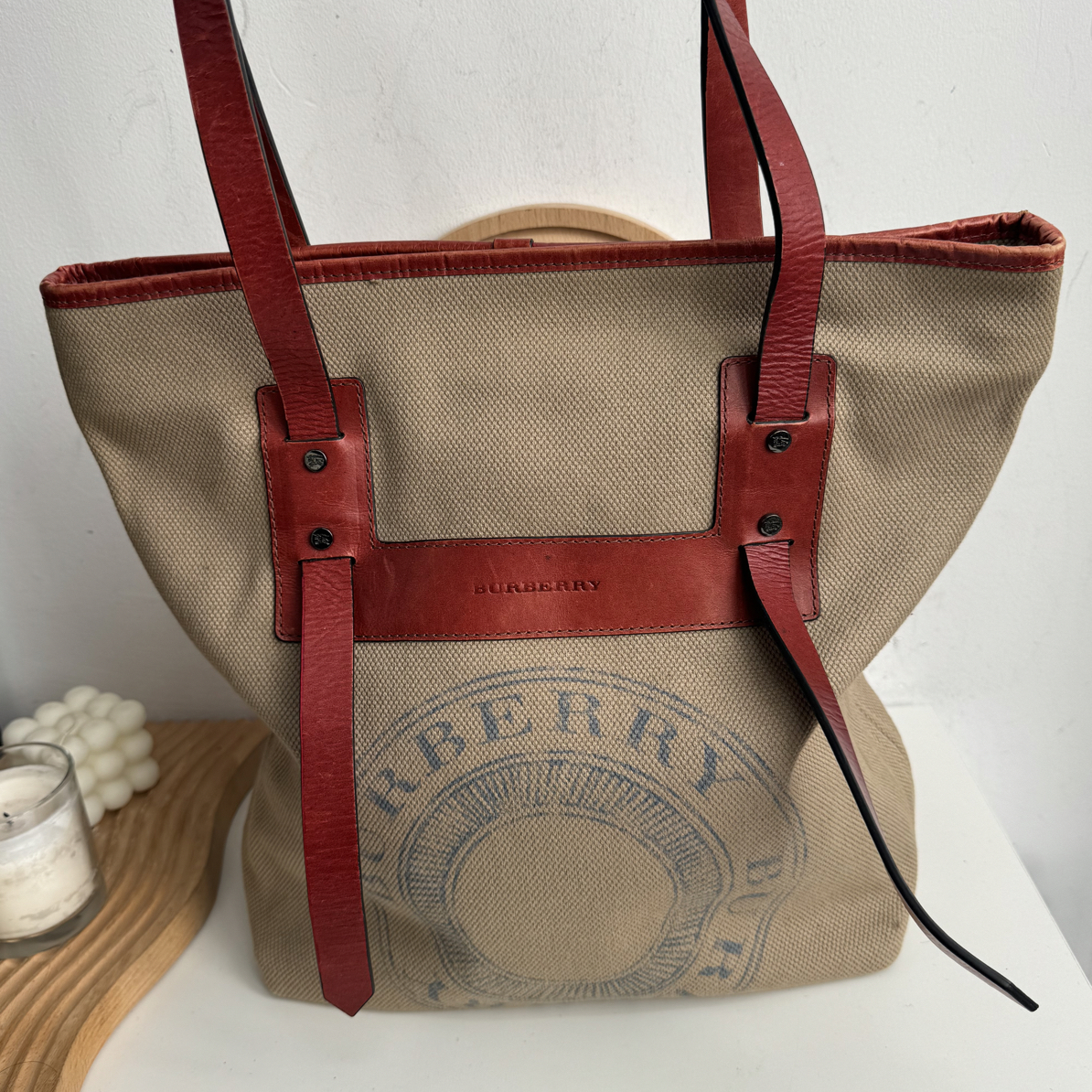95新 BURBERRY/博柏利 帆布大托特包经典（28cm）/Y983