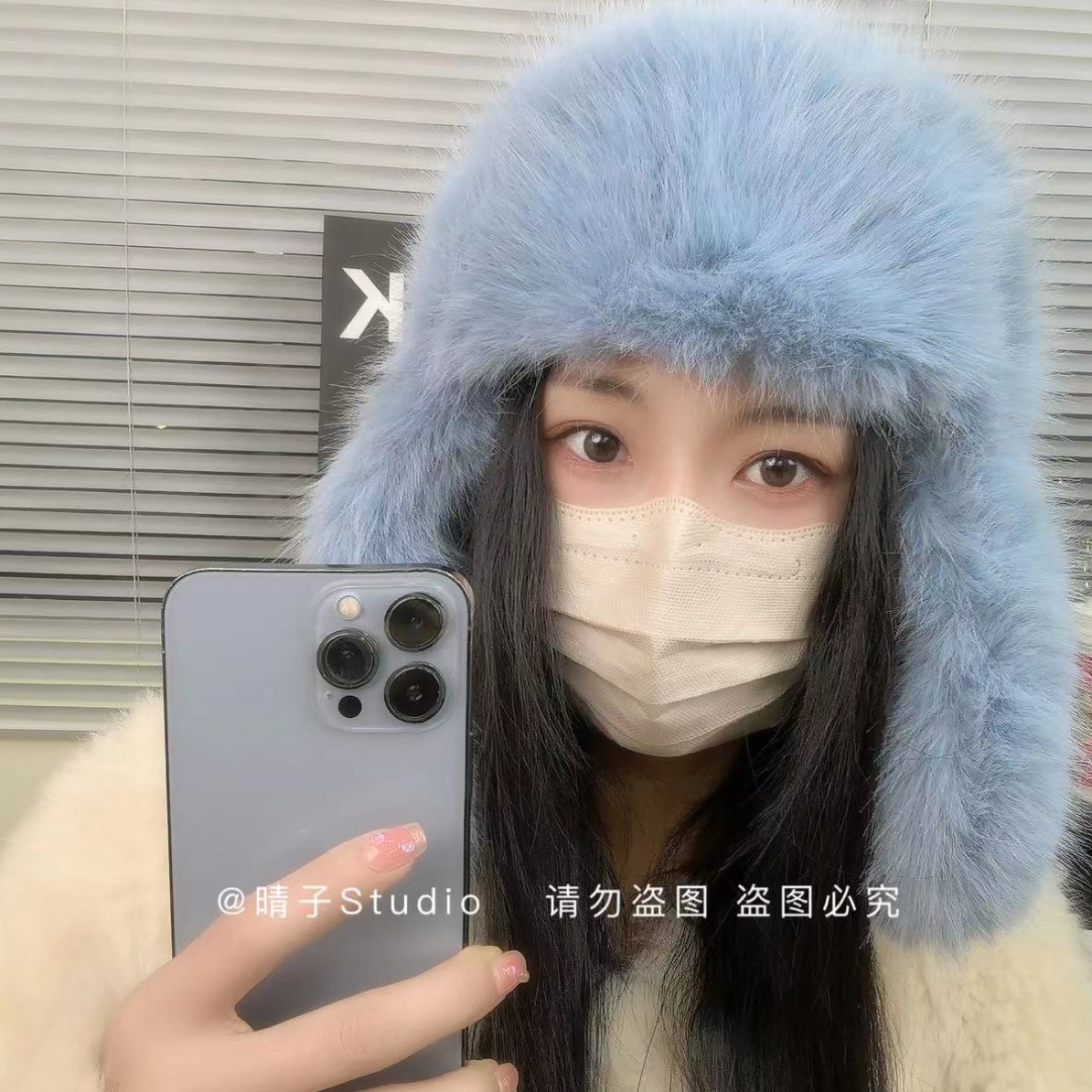 晴子Studio~冬日氛围感！东北长毛环保P草护耳雷锋帽骑车保暖帽子