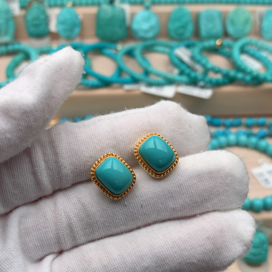 绿松石18K金镶嵌珠宝奇石10mm