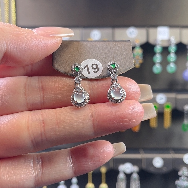 翡翠银S925镶嵌耳饰翡翠