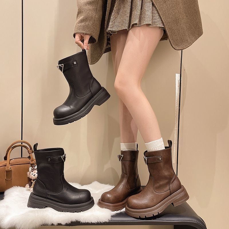 【159】-常规款女秋季马丁靴厚底短款靴子百搭英伦风女靴圆头