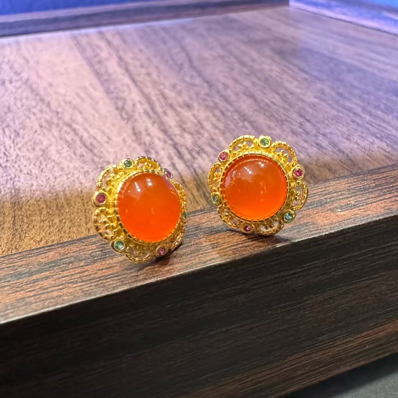 S925银南红玛瑙耳饰-NH115-不退不换