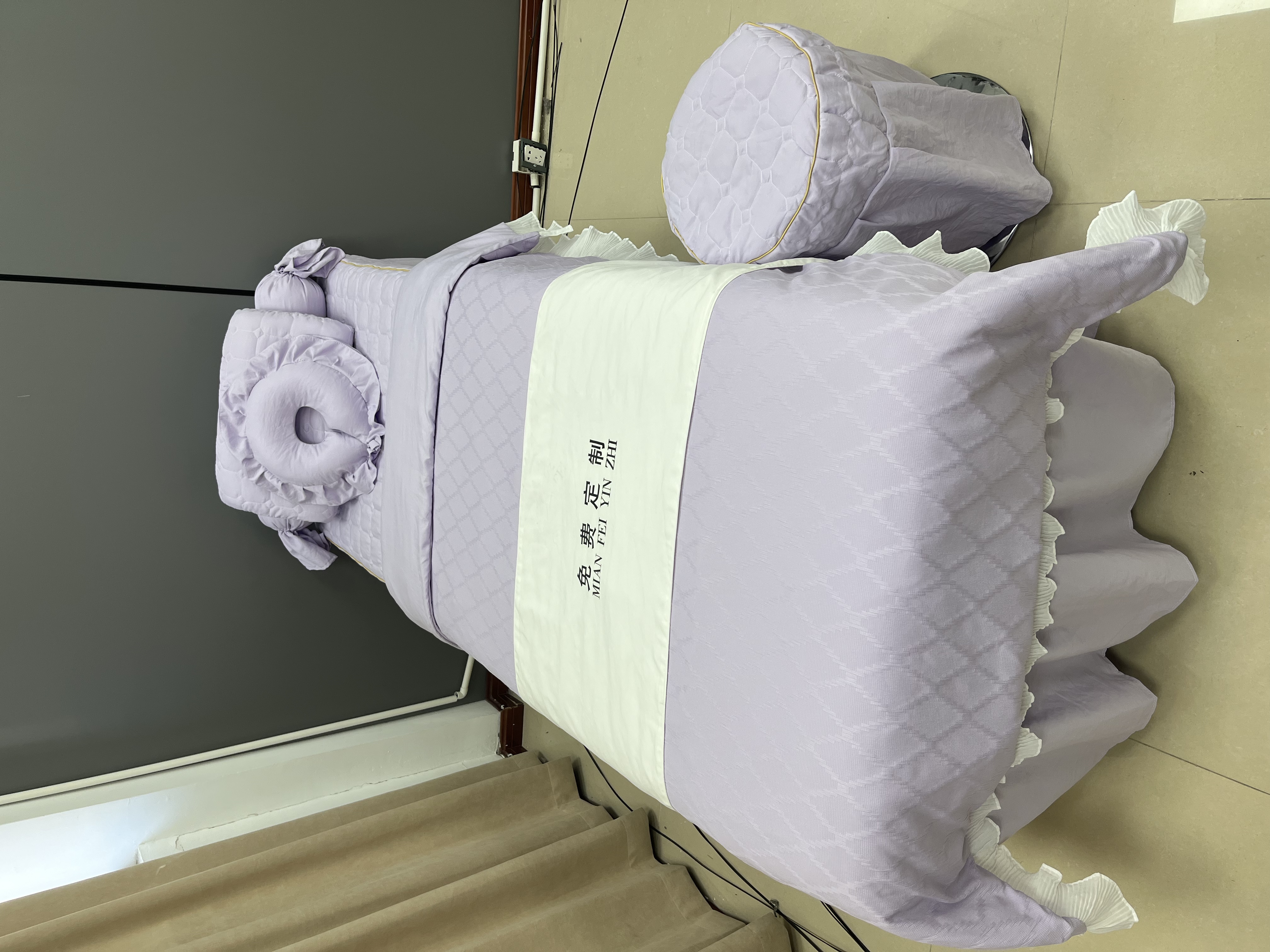 菱格蕾丝新款网红简约奶油风高端轻奢纯色美容床罩可定制