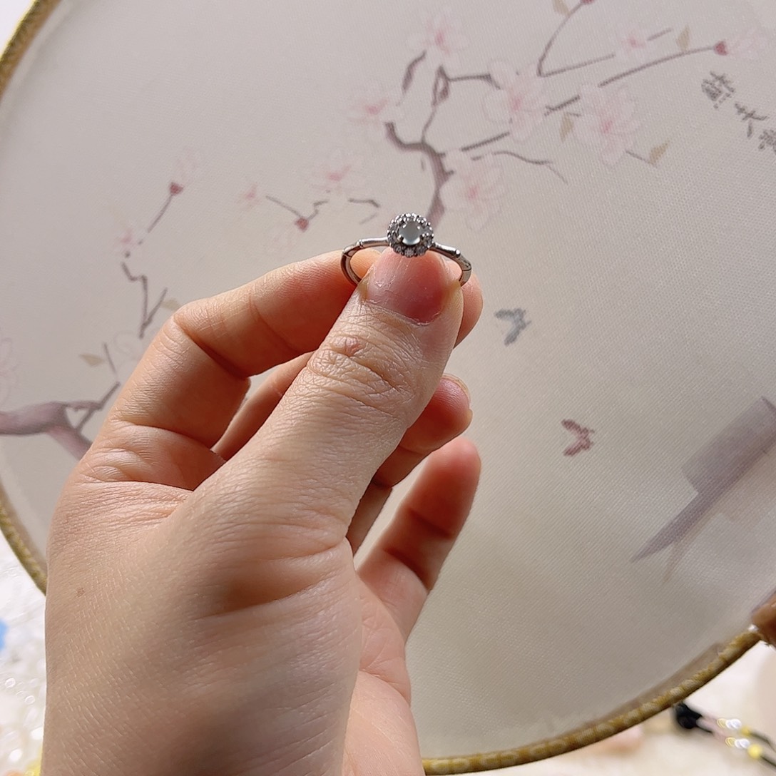 翡翠戒指银S925镶嵌清*～