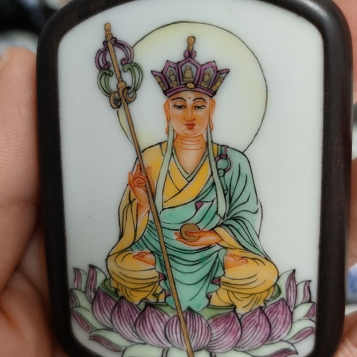 瓷片@****@粉彩菩萨挂件一个