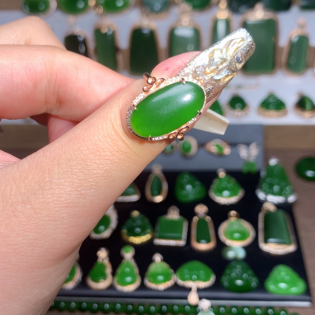 和田玉（碧玉）戒指银S925镶嵌