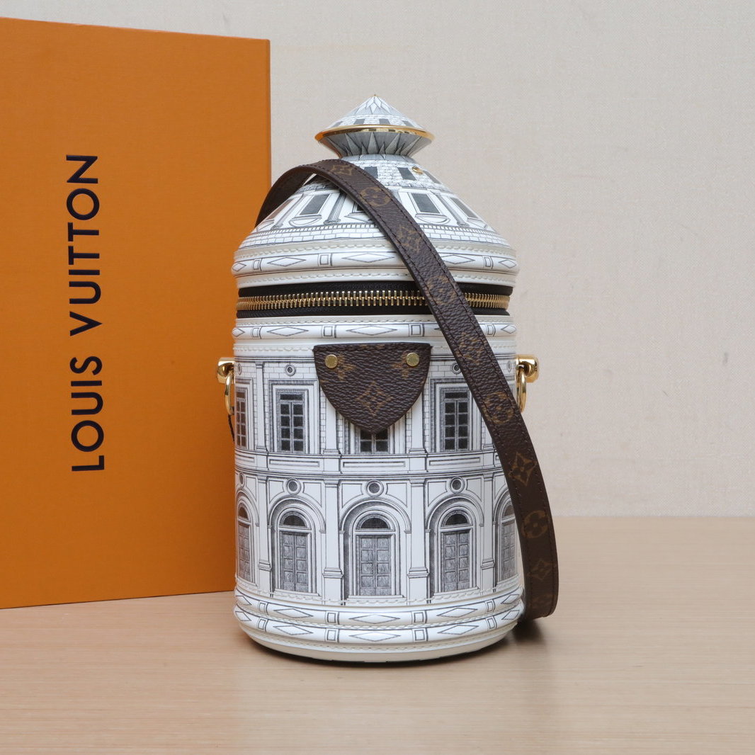 95新 LouisVuitton/路易威登 【特价黑黑】圆桶包 白色 小房子