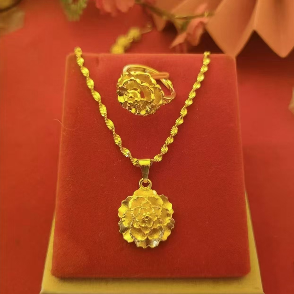 【今日福利MY】正品牡丹花项链戒指两件套轻奢富贵花