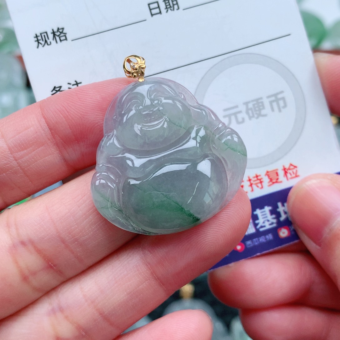翡翠吊坠(不含链)18K金镶嵌